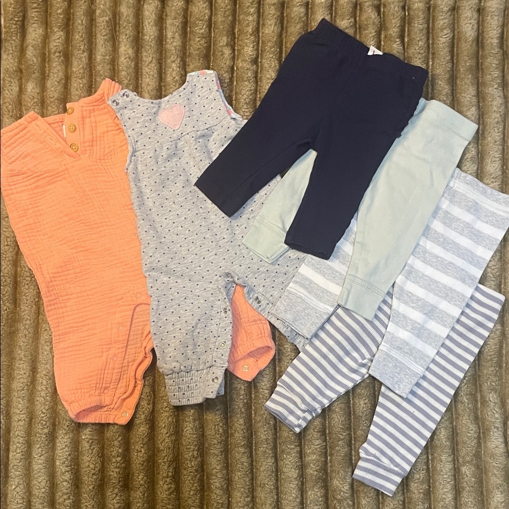 Baby Clothing Set with Orange Romper and Striped Leggings